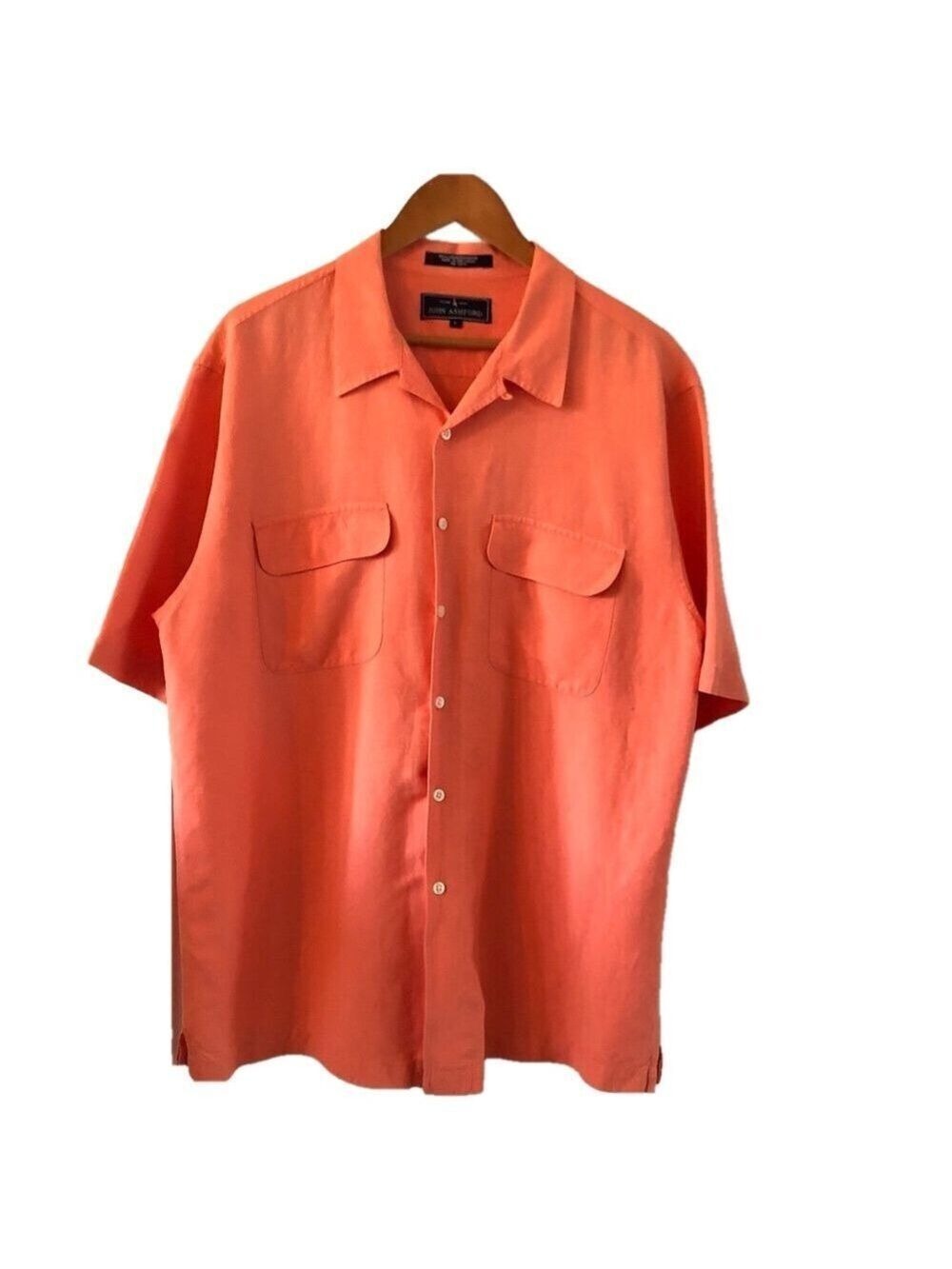 John Ashford Orange Linen Shirt short-sleeved button down men’s size large